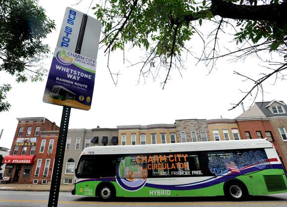THE CHARM CITY CIRCULATOR ARRIVES AT L.P. STEAMERS