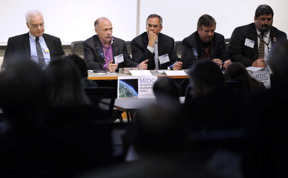 Ed Jaehne, second from left, chief strategy officer of KEYW Corp., on a cybersecurity panel